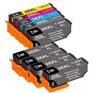 Compatible Epson 26XL High Capacity Ink Cartridges - Pack of 9 - 1 Set 4 Black