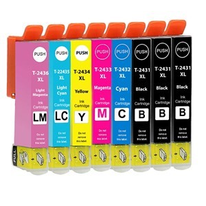Compatible Epson 24XL High Capacity Ink Cartridges - Pack of 8 - 1 Set & 2 Black