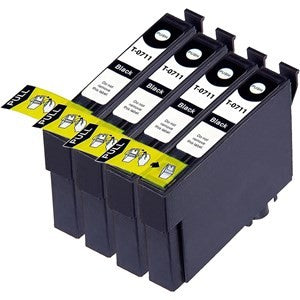 Compatible Epson T0711 Black Ink Cartridge - Pack of 4