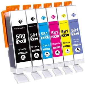 Compatible Canon PGI-580 CLI-581 XXL Ink Cartridges Pack of 6 - 1 Set (1 x PGI-580BK, 1 x CLI-581BK, 1 x CLI581C, 1 x CLI581M, 1 x CLI581Y, 1 x CLI581PB)