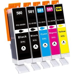 Compatible Canon  PGI-580 CLI-581 XXL Ink Cartridges Pack of 5 - 1 Set (1 x PGI-580BK, 1 x CLI-581BK, 1 x CLI581C, 1 x CLI581M, 1 x CLI581Y)